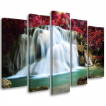 Viieosalise pildiga l&otilde;uenditr&uuml;kk Waterfall Forest Mountain 100x70 mitmev&auml;rviline