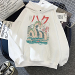 Kawaii Miyazaki Hayao Anime Jaapani multifilmide kapuutsidega muster Harajuku t&auml;navar&otilde;ivad 90ndate moodne kapuutsiga graafiline kevad-s&uuml;gispullover XS valge