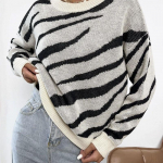 S&uuml;gisene sebramustriga avar silmkoeline kampsun Naiste mood, talvine kaelusega pulloverid, vabaaja kudumid, pikkade varrukatega naiste kampsunid 28483 S hall