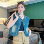 Denim Vest naiste uus mood mitmek&uuml;lgne retropesunupp, &uuml;mmargune kaelus kullake, varrukateta vest, mantel mood M