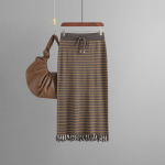 Naiste s&uuml;gistalvine paks kootud midi seelik k&otilde;rge v&ouml;&ouml;kohaga, keskmise pikkusega sirge puusa, must hall aprikoos kaki kohv &uuml;he suurusega One Size must