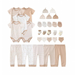 Kiddiezoom 30TK Vasts&uuml;ndinu r&otilde;ivakomplekt L&uuml;hikeste varrukatega kombinesoon + p&uuml;ksid + m&uuml;ts + rinnat&uuml;kk + kindad + sokid Imiku poisi t&uuml;drukule labakindad Full Moon Gift Pack 0-3Months
