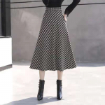MOUKYUN Houndstooth villane Midi seelik Naiste Korea kontori A-rida pikad seelikud v&ouml;&ouml;ga Naiste elegantsed ruudulised pikad seelikud Faldas 36 must