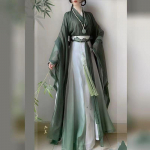 Hiina Wei ja Jini d&uuml;nastiate stiilis Hanfu tr&uuml;kitud laiade varrukatega naiste igap&auml;evane &uuml;likond L roheline/valge