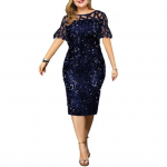 Atraktiivne pidulik kleit &uuml;mara kaelusega, &otilde;&otilde;nsaga, elegantne puusakleit s&auml;&auml;re keskele 5XL