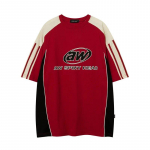 Retro Preppy Style Patchwork V&auml;rv, Kontrastsus L&uuml;hikeste Varrukatega Meeste Vabad Sport Poole varrukatega T-s&auml;rgid Ins Fashion Tees T-s&auml;rgid M punane