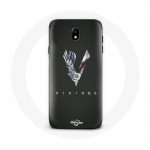 &Uuml;mbris Samsung Galaxy J3 2017 Vikings Series 6. hooaja logoga V M&otilde;&otilde;k hall must taust