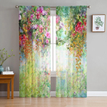 Roosi&otilde;ie abstraktsed t&uuml;llkardinad elutuppa Chiffon Voile l&auml;bipaistev aknakardin magamistoa jaoks 135W x 114H(cm)