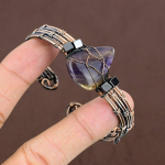 Natural Fluorite Gemstone Handmade Copper Wire Wrap Cuff Bangle Adjustable g9r78