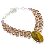 Natural Ocean Jasper,Morganite Gemstone 925 Sterling Silver Necklace 18 s9q72