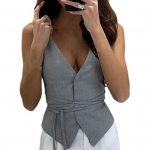 Naiste kevadsuvi vest S&uuml;gav V-kaelusega varrukateta vabaaja vest, pitsitud, &uuml;hev&auml;rviline pidulik vest, t&auml;navariided M must