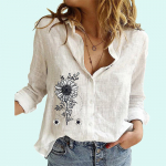 Naiste Suvise ja s&uuml;gise lilleprinteriga s&auml;rk naistele, linane, pika varrukaga pluusid, naiste vabaaja s&auml;rk S valge