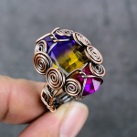 Natural Bi-Color Tourmaline Copper Wire Wrap Gift Jewelry Ring Size 9 g5m09
