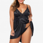 Euroopa ja Ameerika suures suuruses l&otilde;bus &ouml;&ouml;s&auml;rk Kodukleit Naiste Sense V Sling elastne satiinist &otilde;de pidžaama&uuml;likond, suur suurus XXXL must