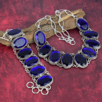 Laboris loodud sinisest safiirist kalliskivist 925 tahke h&otilde;bedast kaelakee ja k&auml;ev&otilde;ru, h&auml;mmastav k&auml;sitsi valmistatud reguleeritav ehtekomplekt &otilde;ele Adjustable With 8"-18"