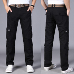 Puuvillased Multi Pockets Meeste sirge s&auml;&auml;rega p&uuml;ksid vabad vabaaja p&uuml;ksid Meeste t&ouml;&ouml;p&uuml;ksid matkamiseks al Pants 38 must
