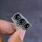 Natural Black Spinel Gemstone Handmade 925 Sterling Silver Ring Size 9 w5q73