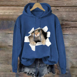 Cute Cat Print Naiste kapuuts s&uuml;gismood T&auml;nava O-kaelusega naiste kampsunid Vabaaja vabad naiste Y2K riided Topid Pusad S