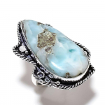 Natural Caribbean Larimar Gemstone 925 Sterling Silver Gift Ring Size 11 t6u26