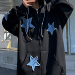 Men's cardigan ins embroidered celebrity couple top autumn and winter trend loose plush y2k denim patch sweater jacket M must