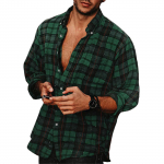 Meeste n&ouml;&ouml;biga s&auml;rk vabaaja flanellist ruuduline Slim Fit pikkade varrukatega, laia kaelusega kerged topid L roheline