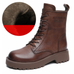 Johnature paksutallalised l&uuml;hikesed saapad ehtsast nahast retro keskmise s&auml;&auml;rega mugavad naiste saapad 39-Plush