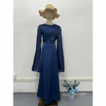 Euroopa ja Ameerika suvine &otilde;mmeldud klaasl&otilde;ngast suurte varrukatega pikk satiinist Slim-Fit kleit S valge