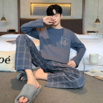 pluss suurus 5XL 6XL triibuga Vaba aeg Meeste pidžaama komplekt kevad s&uuml;gispuuvill poistele magamisriided pikkade varrukatega &ouml;&ouml;riided Pidžaama koduriided 120kg saab kanda 5XL