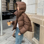 Naiste puuvillase polsterdatud mantel L&uuml;hike Western-stiilis kapuutsiga paksendatud puuvillase polsterdatud mantel Leivamantel Lahtine talvine puuvillase polsterdatud mantel S tumepruun v&auml;rv