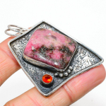 Natural Rhodonite, Garnet Gemstone 925 Sterling Silver Pendant 2.05 a4s70