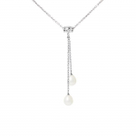 PERLINEA - Collier Toi & Moi Perle de Culture d'Eau Douce AAA+ - Poire 7-8 mm - Blanc Naturel - Argent 925 Milli&egrave;mes - Bijoux Femme