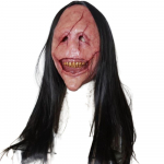 Hirmutavad pikad juuksed Punase n&auml;o kuradi mask paljastatud hambad &otilde;udne &otilde;udus n&auml;omaskid latekspeakatted parukas loovus Halloweeni mask meestele