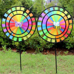 36 cm v&auml;rvilised Rainbow kolme rattaga tuulevurr Tuuleveski aiahoovi kaunistusm&auml;nguasjad One Size