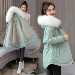 Talvine uus pl&uuml;&uuml;s paksendatud puuvillane mantel Suur villane krae mantel naistele L khaki