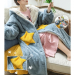 Fliisist kapuutsiga hommikumantlid pidžaamad naiste hommikumantel Daami staar hommikumantel kohev soe &ouml;&ouml;pesu Multikas Paks kimono Pehmed magamisriided S sinine