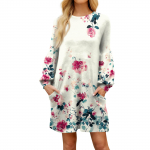 Moodne naiste pikkade varrukatega joonkleit, s&uuml;gisene vabaaja puljongiga, laia kaelusega taskutega kleit L beež