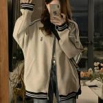 Kevadine ja s&uuml;gisene uus naiste kaelarihm vabaaja kardigan Academy stiilis pesapalli &uuml;likonna jope M helehall v&auml;rv