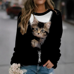 Armsad kassid, s&uuml;gistalv, 3D digitaalprintimine, moodne kapuuts, vabaaja trend, pikkade varrukatega naiste topsid ja pikkade varrukatega naiste s&auml;rk XL