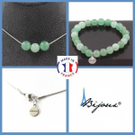 Pierres et Min&eacute;raux. Parure bijoux Bracelet Collier 3 Perles Aventurine 8 mm. Chaine en Taille personnalisable.