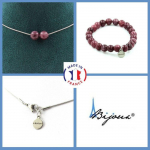 Pierres et Min&eacute;raux. Parure bijoux Bracelet Collier 2 Perles L&eacute;pidolite 8 mm. Chaine en Taille personnalisable.