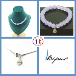 Pierres et Min&eacute;raux. Parure bijoux Bracelet Collier 15 Perles Calc&eacute;doine lavande 8 mm. Taille personnalisable.