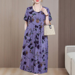 Suures suuruses naiste vabad kleidid, suvised vabaaja kleidid l&uuml;hikeste varrukatega pikk kleit Elegantne vintage riietus 5XL