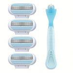 5 TK Naiste Ohutusžilett 3-kihiline Roostevaba Terasest Manuaalne Habeme Raseerimise Terad Keakarvad Bikiinipiirkond Kaenlaalused Reied Raseerija Kaasaskantav Raseerimine 1Shaver+ 4 razor blades