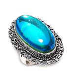 Natural Blue Triplet Opal Gemstone 925 Sterling Silver Jewelry Ring Size 9 q9k13
