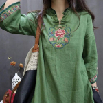Naiste hiina stiilis vintage tikitud p&uuml;ksirihmaga kleit kevad-s&uuml;gisriietusele L