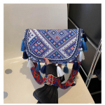 Etnilise stiiliga &uuml;he &otilde;larihmiga kott Moekas v&auml;ike ruudukujuline kott Tuttidega crossbody v&auml;ike kott sinine