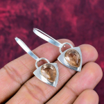 Morganite Earrings, Handmade Gemstone 925 Solid Sterling Silver Earrings Antique Jewelry, For Engagement Gift 1.96 Inches