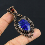 Lapis Lazuli, Garnet Handmade Copper Wire Wrap Pendant 2.56 h3v60