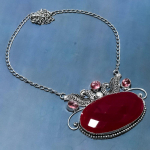 Ruby(Simulated) Kunzite Gemstone 925 Sterling Silver Jewelry Necklace 18 f2v18