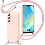 Coque pour Samsung Galaxy A16 4G/5G, Protection Silicone Liquide Antichoc avec Cordon - Rose